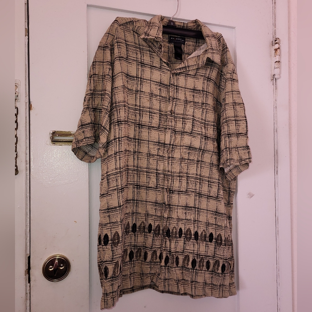 Axcess Claiborne Button Up Shirt Mens Small Brown Casual 100% Rayon Short Sleeve